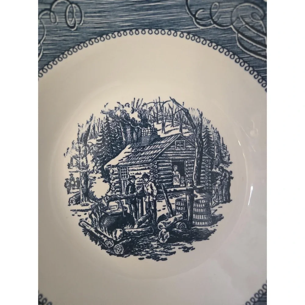 2 - Royal China Currier & Ives Blue Maple Sugaring 9-1/4